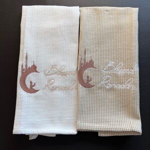 Set of Two White and Tan Kitchen Towels